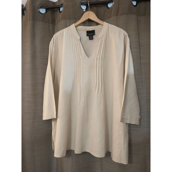 Cynthia Rowley Tops - Women's Cynthia Rowley Tan Linen Blend V-Neck Tunic Flowy Blouse Size 1X